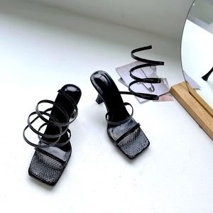 Gladiator wire leg wrap spiral wrap around snake embossed heel. New without tags